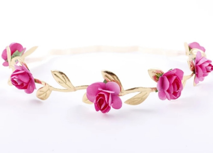 Haarband mini roosjes pink/goud