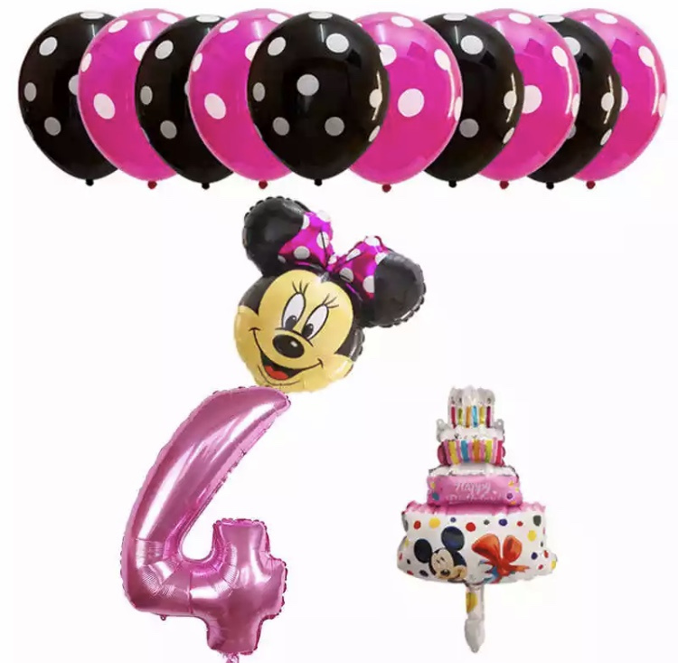 Minnie ballon set ROZE 4 jaar (13-delig) | Minnie Mouse versiering | Dottig