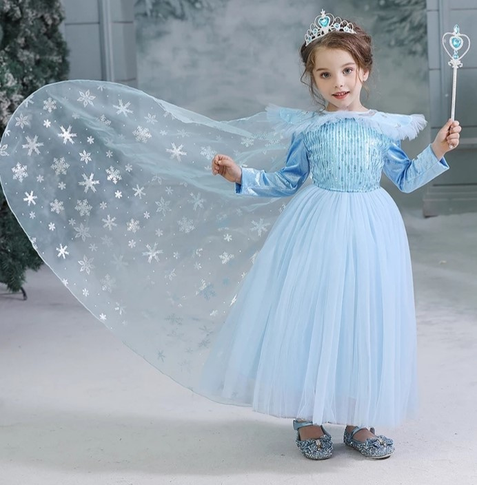Luxe prinsessenjurk Frozen met cape (122/128)