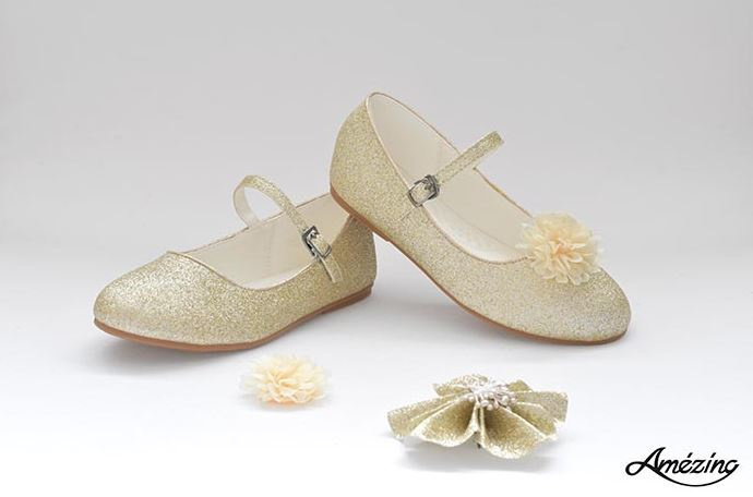 Prinses ballerina schoenen CHAMPAGNE  + 2 gratis bloemclips en 1 haarbloem