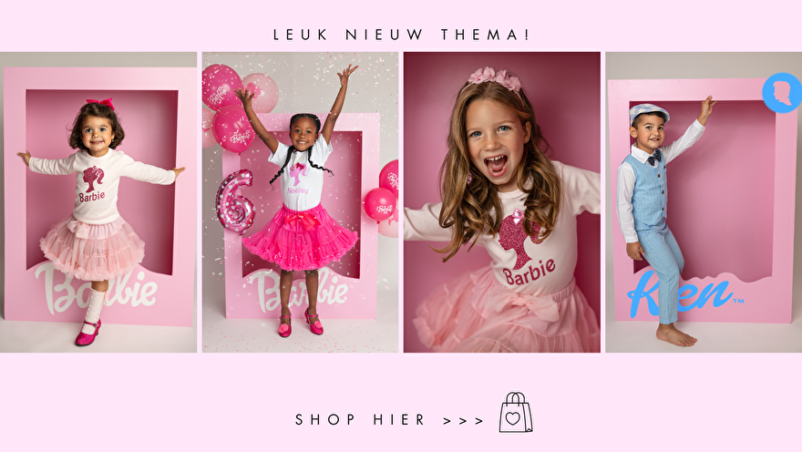 BARBIE-ROZE-KLEDING-VERJAARDAGJURK-KOSTUUM-BABY-FOTOSHOOT-KIND-BIRTHDAY-GIRL-MEISJE-SHIRT-ROZE-JURK