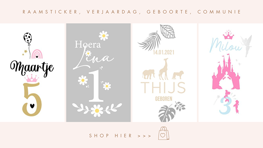 RAAM-STICKER-VERJAARDAG-GEBOORTE-COMMUNIE-BABYSHOWER-BARBIE-FROZEN-MET-NAAM-EN-GETAL