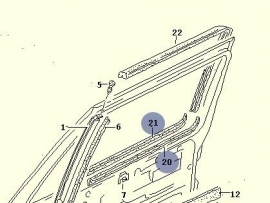 Rubber / snor / schraper / geleider portierruit onderzijde T3