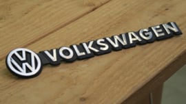 Volkswagen logo/embleem/badge zwart met chrome tekst 31,5cm