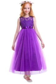 Communie kleedje prinsessenjurk paars + bloemenkrans
