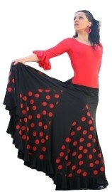 Flamenco rok dames, zwart met rode stippen