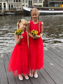 Communie kleedje prinsessenjurk rood met bloemenkrans