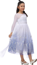 Elsa IJskristallen jurk wit blauw Deluxe met sleep + kroon