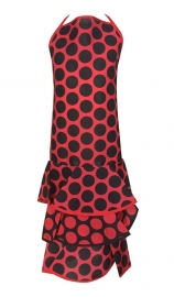 Spaanse flamenco schort rood met grote zwarte stippen