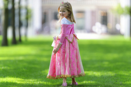 Prinsessenjurk Royal Queen Deluxe roze goud + kroon