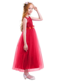 Communie jurk prinsessenjurk rood met bloemenkrans