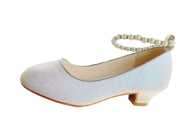 Spaanse schoenen wit glitter met pareltjes