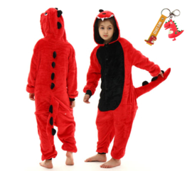 Onesie Dinosaurus huispak rood + GRATIS hanger