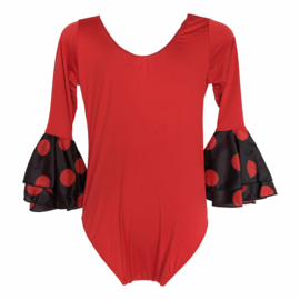 Flamenco body meisjes rood  3/4 mouw stippen volants