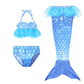 Zeemeermin staart + bikini blauw + GRATIS krans
