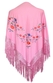 Spaanse manton/omslagdoek roze diverse kleuren bloemen