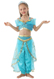 Jasmine Arabische Prinsessenjurk blauw + GRATIS kroon