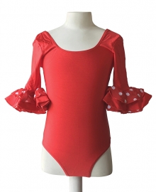 Flamenco body meisjes rood wit - met 3/4 mouw