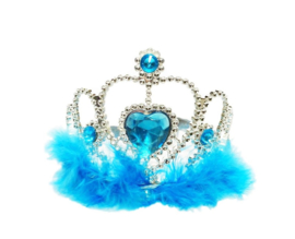 Tiara / Kroontje blauw met veren