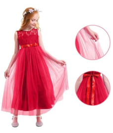 Communie jurk prinsessenjurk rood + bloemenkrans