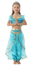 Jasmine Arabische Prinsessenjurk blauw + GRATIS kroon