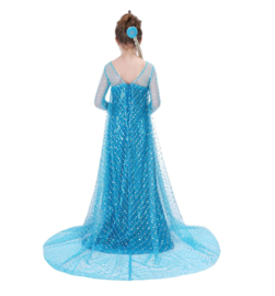 Elsa jurk IJskoningin blauw Deluxe + GRATIS kroon