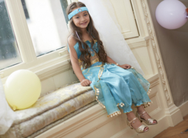 Jasmine Arabische Prinsessenjurk blauw + GRATIS kroon