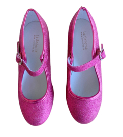 Spaanse schoenen fuchsia roze glitter 