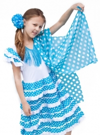 Spaanse flamenco sjaal blauw met witte stippen