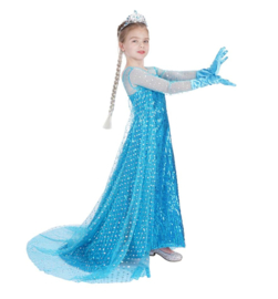 Elsa jurk IJskoningin blauw Deluxe + GRATIS kroon
