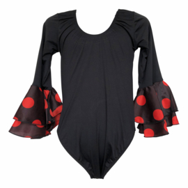 Flamenco body meisjes zwart 3/4 mouw stippen volants