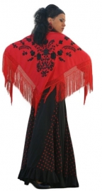 Spaanse manton/omslagdoek, rood/zwart