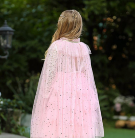 Prinsessen cape licht roze glitter + GRATIS kroontje