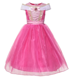 Prinsessen kleedje fel roze Luxe met broche + GRATIS kroon