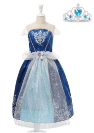 Prinsessenkleedje donker blauw + broche en GRATIS kroon