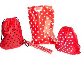 Plastic tas rood met witte stippen