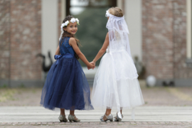 Communie kleedje prinsessenjurk donker blauw + bloemenkrans