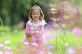 Prinsessenjurk Royal Queen Deluxe roze goud + kroon