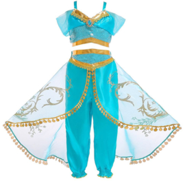 Jasmine Arabische Prinsessenjurk blauw + GRATIS kroon