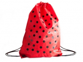 Spaanse kleedje rugzak / cadeau tas, rood met zwarte stippen