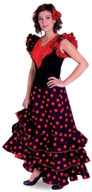 Spaanse flamenco jurk dames Deluxe zwart/rood