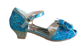 Prinsessen schoenen blauw glitter strikje