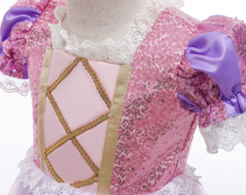 Prinsessenkleedje paars roze Deluxe + GRATIS kroon paars