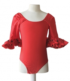 Flamenco body meisjes rood zwart - met 3/4 mouw