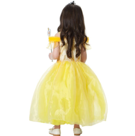 Prinsessenjurk geel Luxe met broche + GRATIS handschoenen