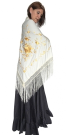 Spaanse manton/omslagdoek creme wit/goud  LARGE