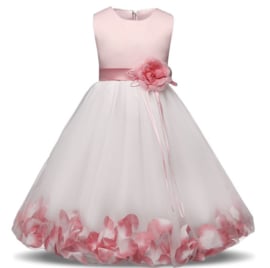 Communie bruidsmeisjes kleedje roze wit met bloemen + krans