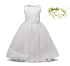 Communie bruidsmeisjes jurk wit met bloemen + krans