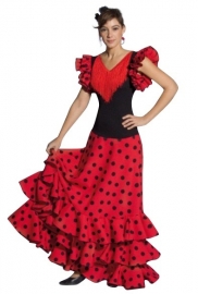 Spaanse flamenco kleedje dames Deluxe rood/zwart