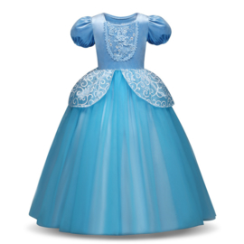 Prinsessenjurk licht blauw Deluxe + GRATIS kroon